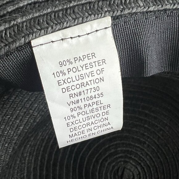 Black Floppy Straw Hat With Flowers At Crown Merona New With Tags Summer Beach - Picture 7 of 8